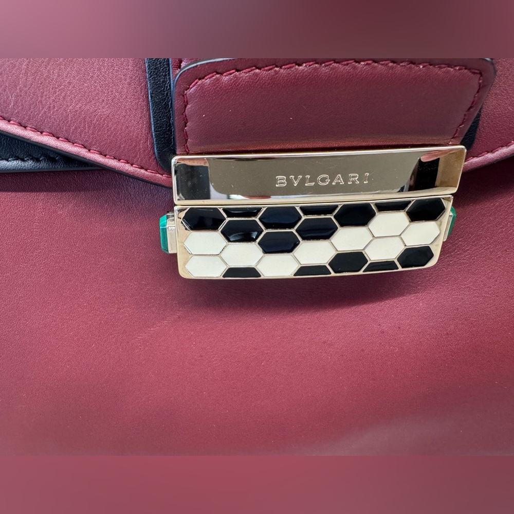 Bvlgari Burgundy/Black Leather Serpenti Viper Crossbody Shoulder Handbag - Picture 9 of 17